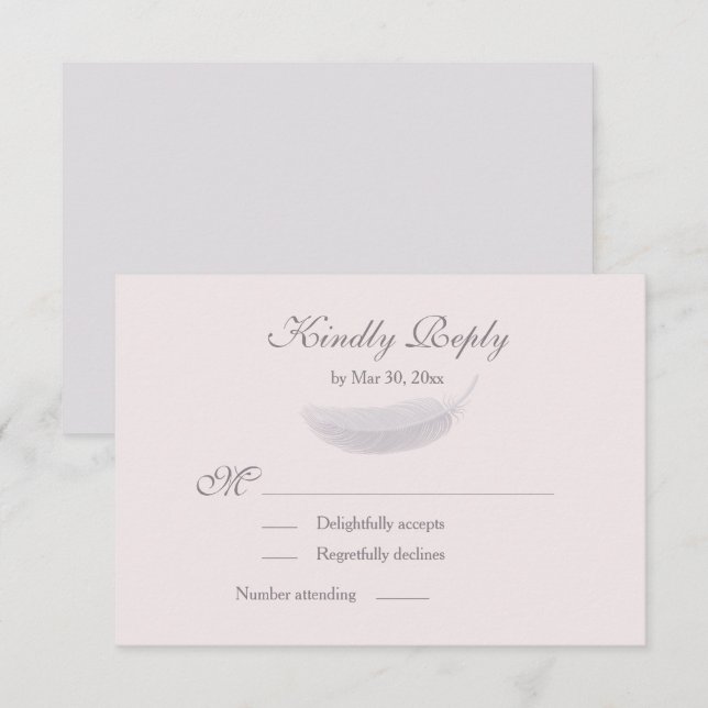 Angel Feather Blush Pink Gray Wedding RSVP Invitation (Front/Back)