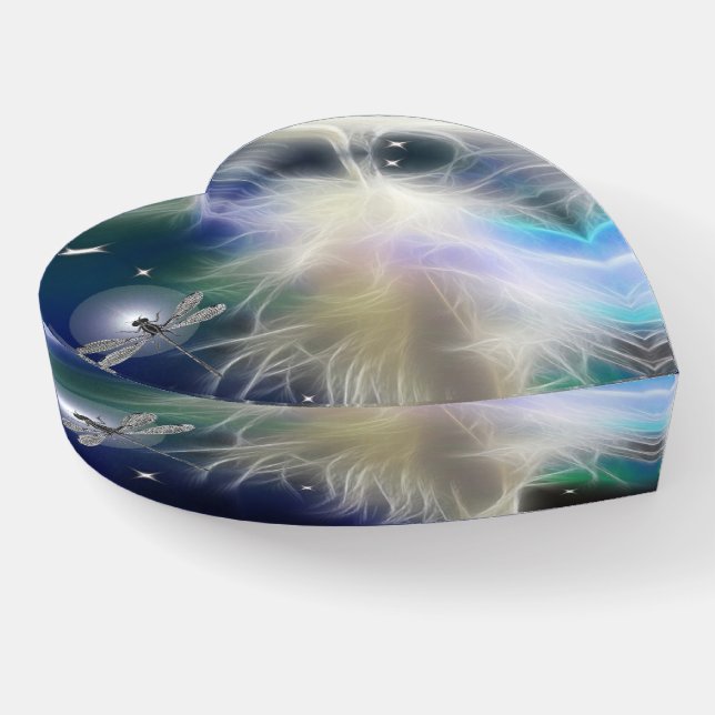 Angel Feather & Dragonfly Heart Paperweight (Angled)
