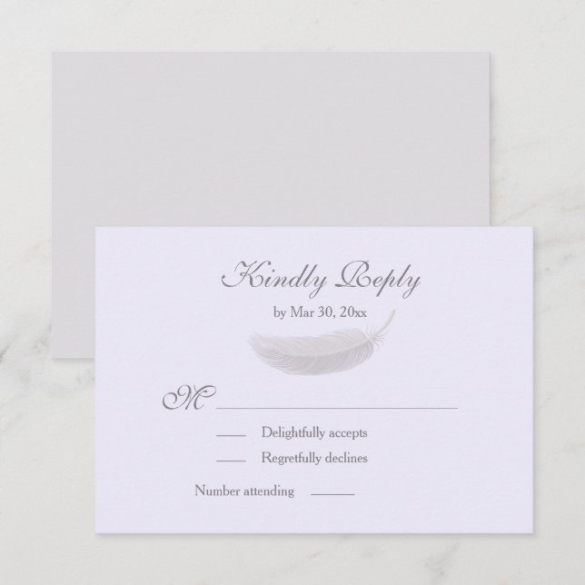 Angel Feather Lilac Lavender Gray Wedding RSVP Invitation (Front/Back)