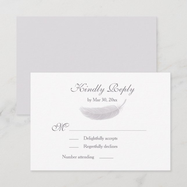 Angel Feather Lilac White Gray Wedding RSVP Invitation (Front/Back)