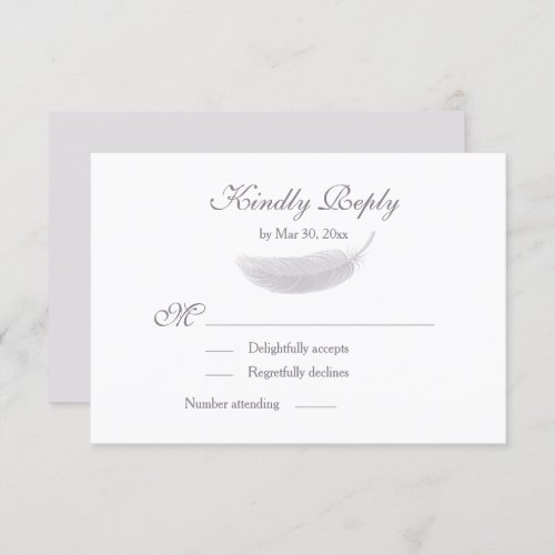 Angel Feather Lilac White Gray Wedding RSVP Invitation