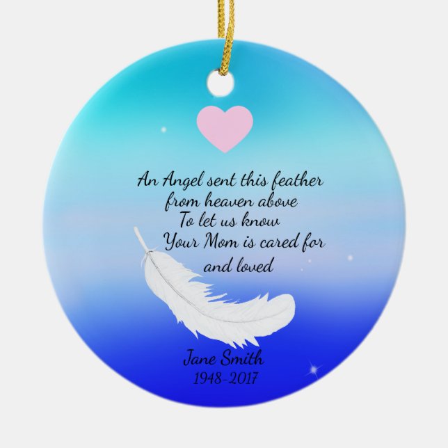 Angel Feather Memorial Christmas Ceramic Ornament (Front)