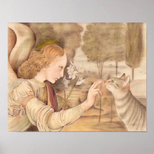 Angel fingertips and cat Leonardo da Vinci Poster