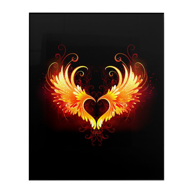 Angel Fire Heart with Wings Acrylic Print (Front)