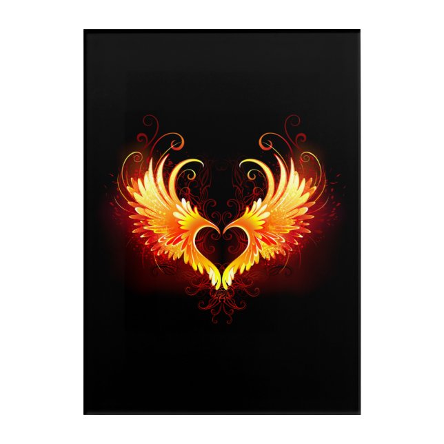 Angel Fire Heart with Wings Acrylic Print (Front)