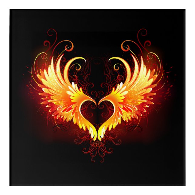 Angel Fire Heart with Wings Acrylic Print (Front)