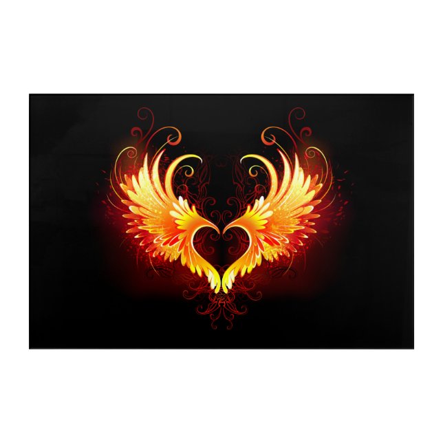 Angel Fire Heart with Wings Acrylic Print (Front)