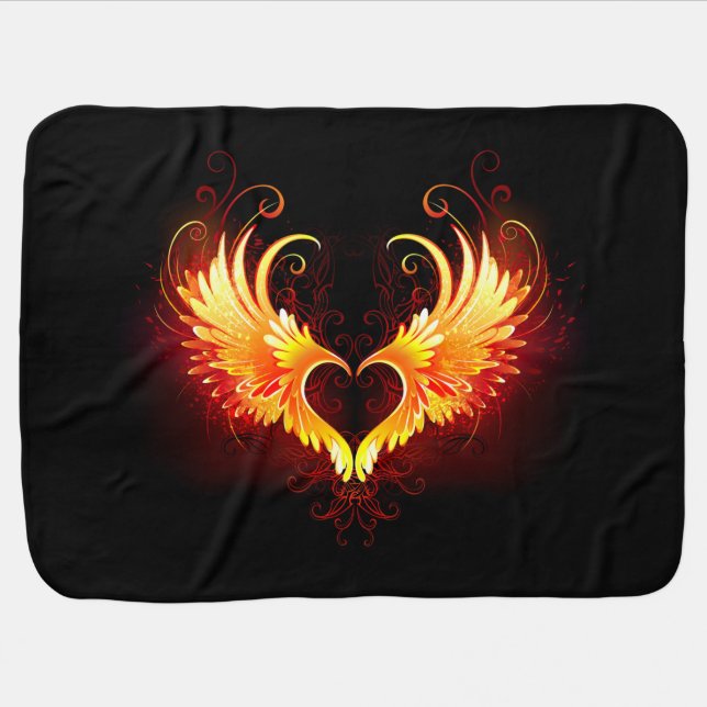 Angel Fire Heart with Wings Baby Blanket (Horizontal)