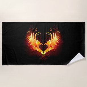Angel Fire Heart with Wings Beach Towel