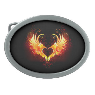 Angel Fire Heart with Wings Belt Buckle