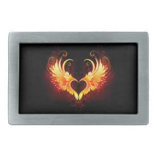 Angel Fire Heart with Wings Belt Buckle