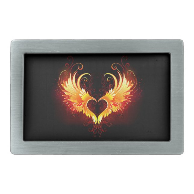 Angel Fire Heart with Wings Belt Buckle (Front)