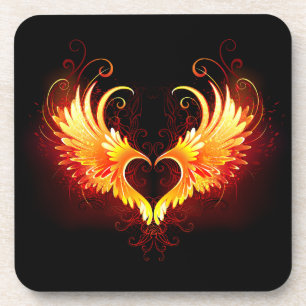 Angel Fire Heart with Wings Beverage Coaster