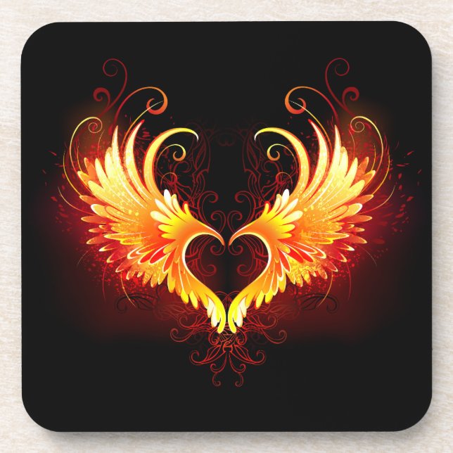 Angel Fire Heart with Wings Beverage Coaster (Front)