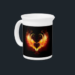 Angel Fire Heart with Wings Beverage Pitcher<br><div class="desc">Angel fire heart with flaming wings on black background.</div>