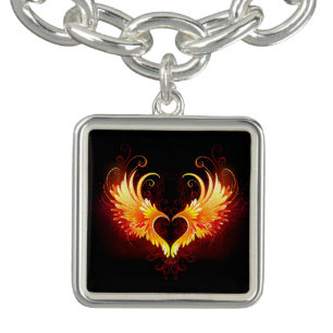 Angel Fire Heart with Wings Bracelet