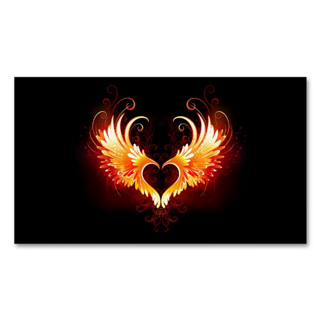 Angel Fire Heart with Wings Business Card Magnet (Front)