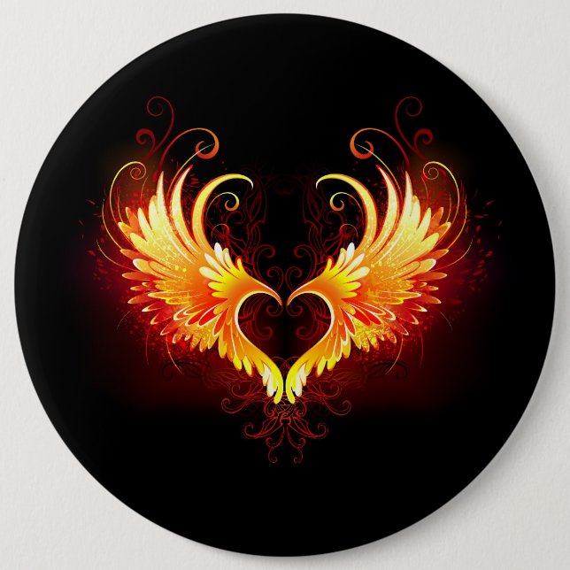 Angel Fire Heart with Wings Button (Front)