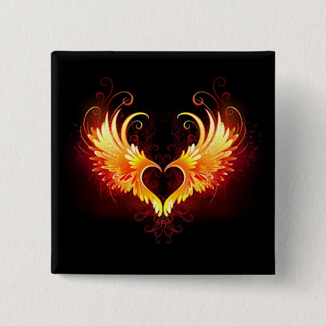 Angel Fire Heart with Wings Button (Front)