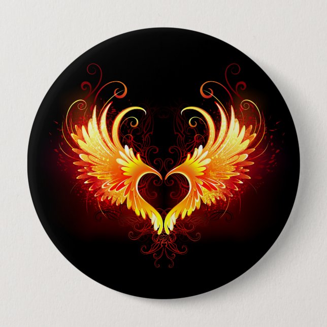 Angel Fire Heart with Wings Button (Front)
