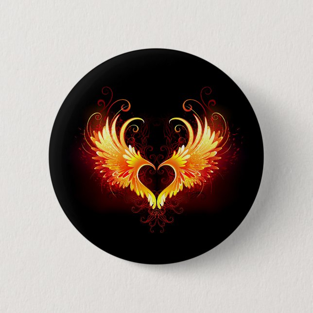 Angel Fire Heart with Wings Button (Front)