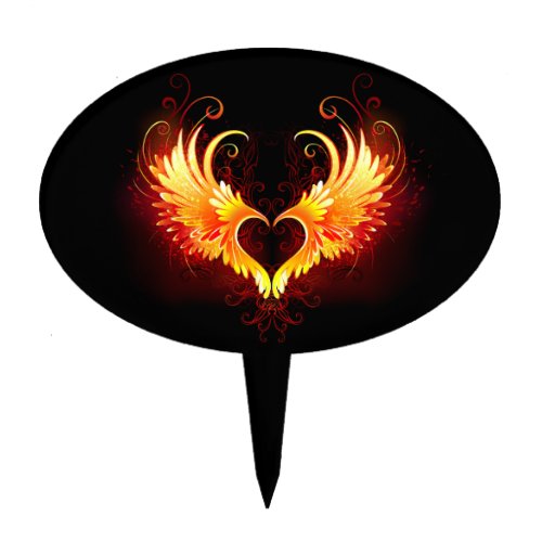 Angel Fire Heart with Wings Cake Topper