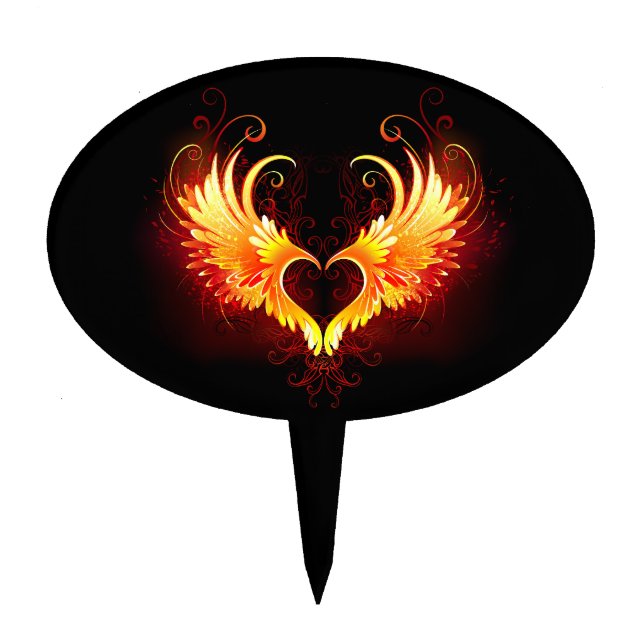 Angel Fire Heart with Wings Cake Topper (Front)