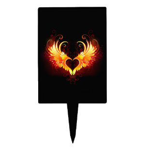 Angel Fire Heart with Wings Cake Topper