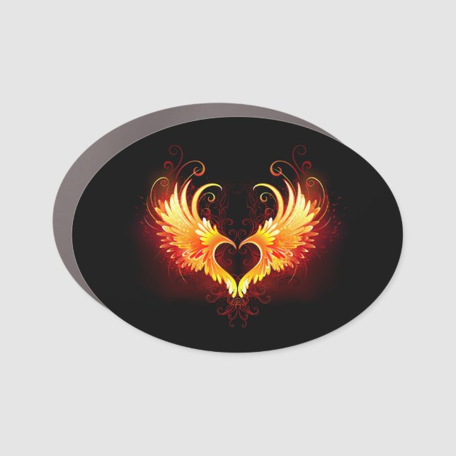 Angel Fire Heart with Wings Car Magnet (Front)