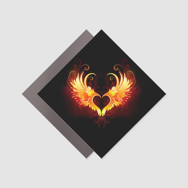 Angel Fire Heart with Wings Car Magnet (Front)