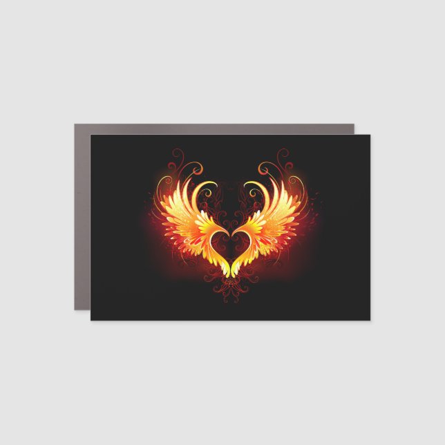 Angel Fire Heart with Wings Car Magnet (Front)