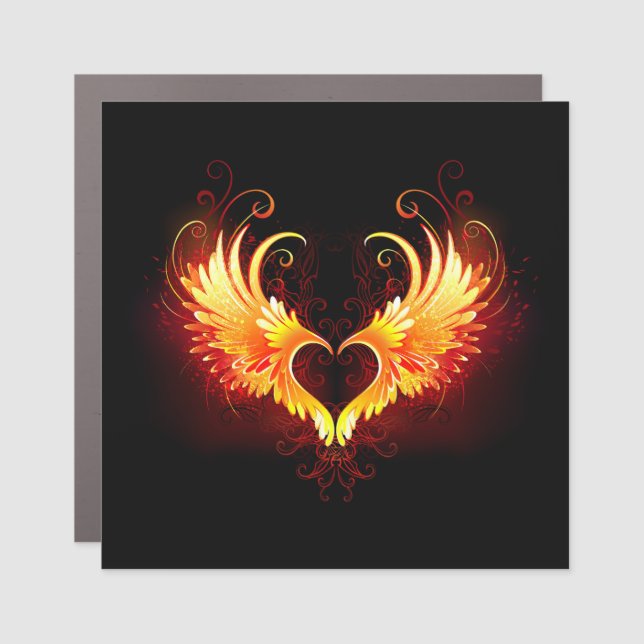 Angel Fire Heart with Wings Car Magnet (Front)
