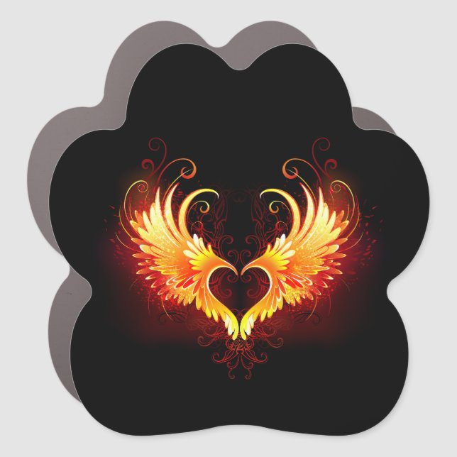 Angel Fire Heart with Wings Car Magnet (Front)