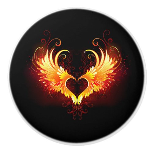Angel Fire Heart with Wings Ceramic Knob