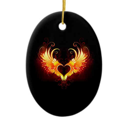 Angel Fire Heart with Wings Ceramic Ornament