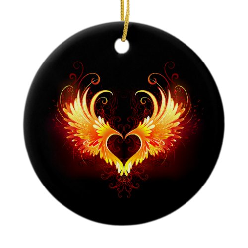 Angel Fire Heart with Wings Ceramic Ornament