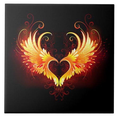 Angel Fire Heart with Wings Ceramic Tile