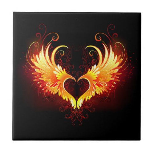 Angel Fire Heart with Wings Ceramic Tile