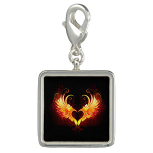 Angel Fire Heart with Wings Charm