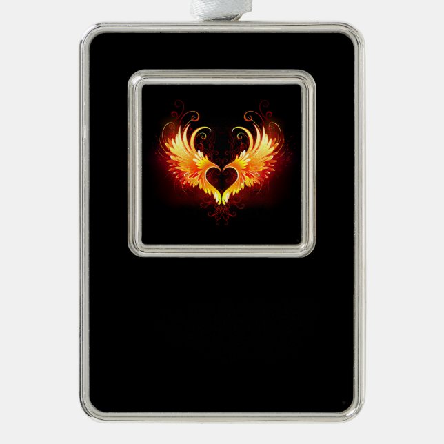 Angel Fire Heart with Wings Christmas Ornament (Front)