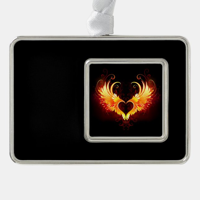 Angel Fire Heart with Wings Christmas Ornament (Front)