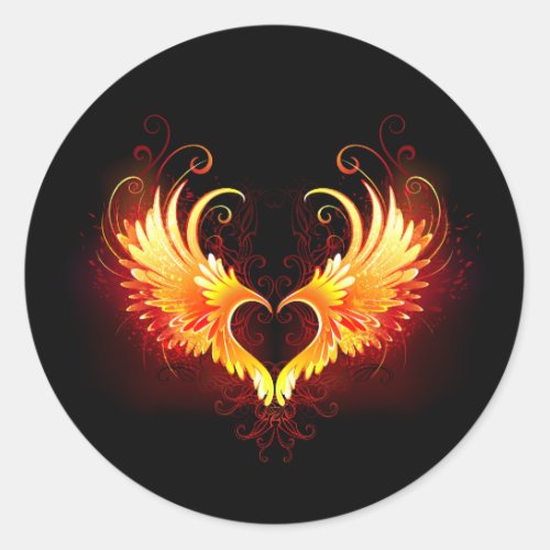 Angel Fire Heart with Wings Classic Round Sticker