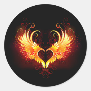 Angel Fire Heart with Wings Classic Round Sticker