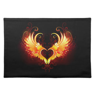 Angel Fire Heart with Wings Cloth Placemat