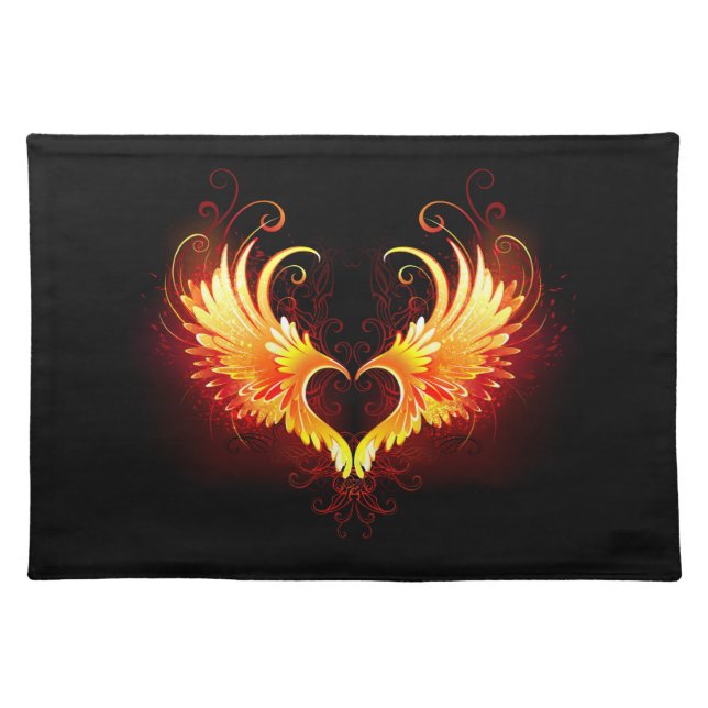 Angel Fire Heart with Wings Cloth Placemat (Front)