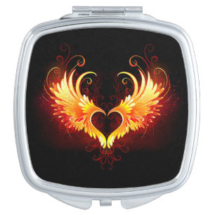 Angel Fire Heart with Wings Compact Mirror