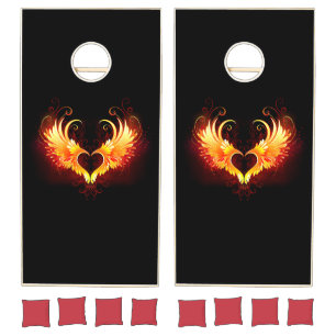 Angel Fire Heart with Wings Cornhole Set