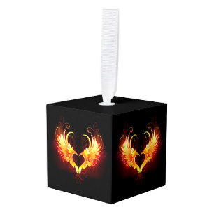 Angel Fire Heart with Wings Cube Ornament