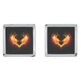Angel Fire Heart with Wings Cufflinks