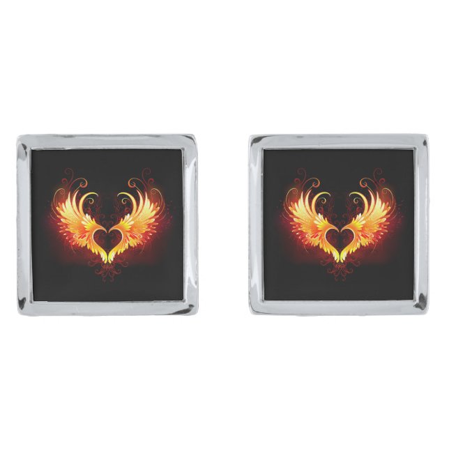 Angel Fire Heart with Wings Cufflinks (Front)